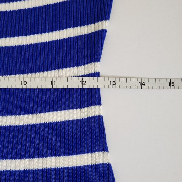 Almost Famous Ribbed Midi Dress Women's Large Cobalt Blue White Stripe Bodycon - Picture 10 of 11